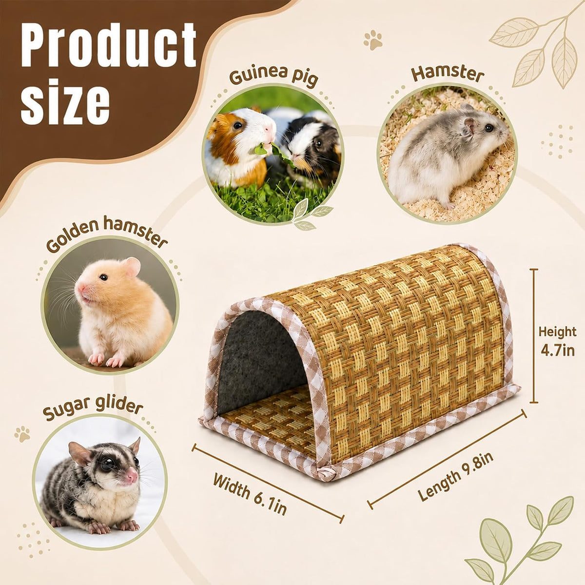 Large Woven Guinea Pig Hideout, Cooling Small Animal Bed for Small Pets