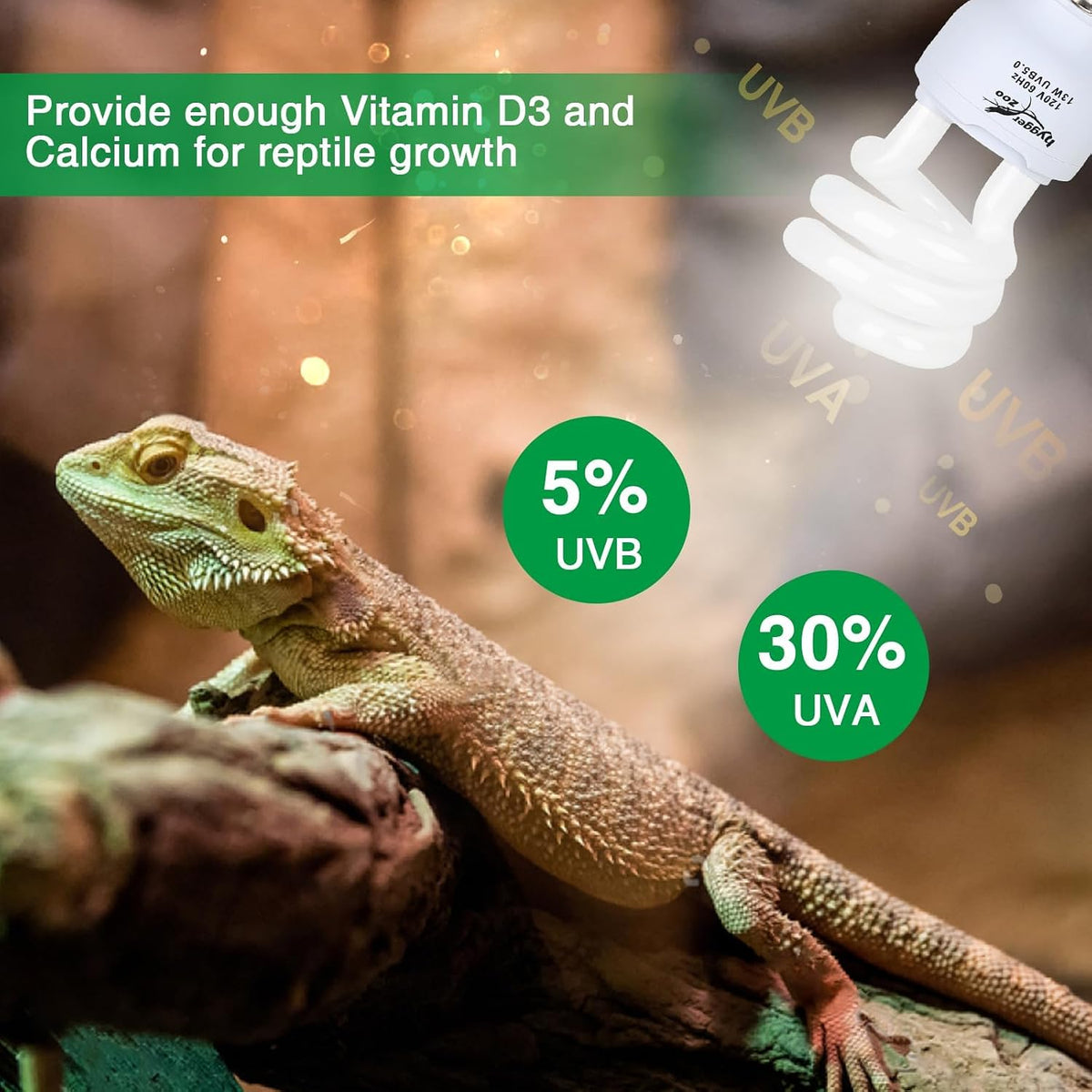 UVB Bulb 5.0 UVA UVB Reptile Light Bulb, 13W UVB Light for Reptiles UVB Lamp for Turtle Frog Snake Chameleon Ball Python Iguana Tank