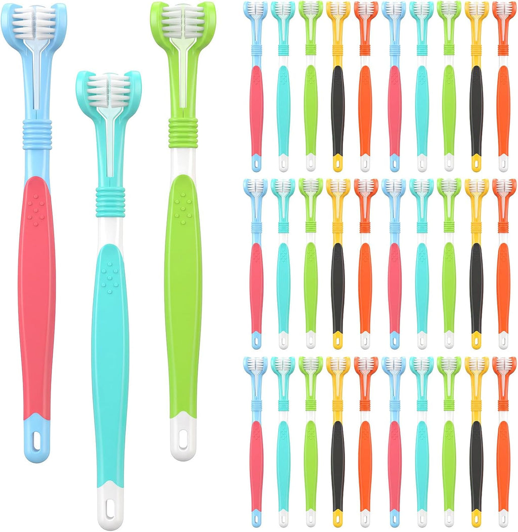 30 Pack 3 Sided Toothbrush for Dogs, 7 Inch Cleaning Brush, Pet Dental Care