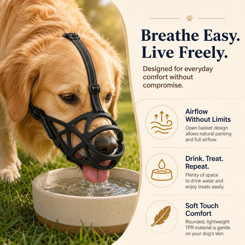 Dog Muzzle, Breathable Adjustable Basket Muzzle, X-Large, Black