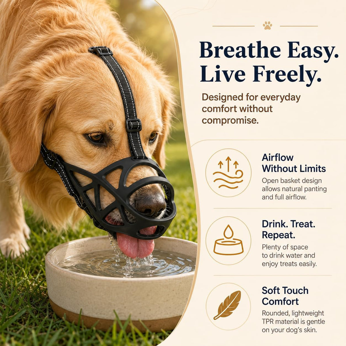 Dog Muzzle, Breathable Adjustable Basket Muzzle, X-Large, Black