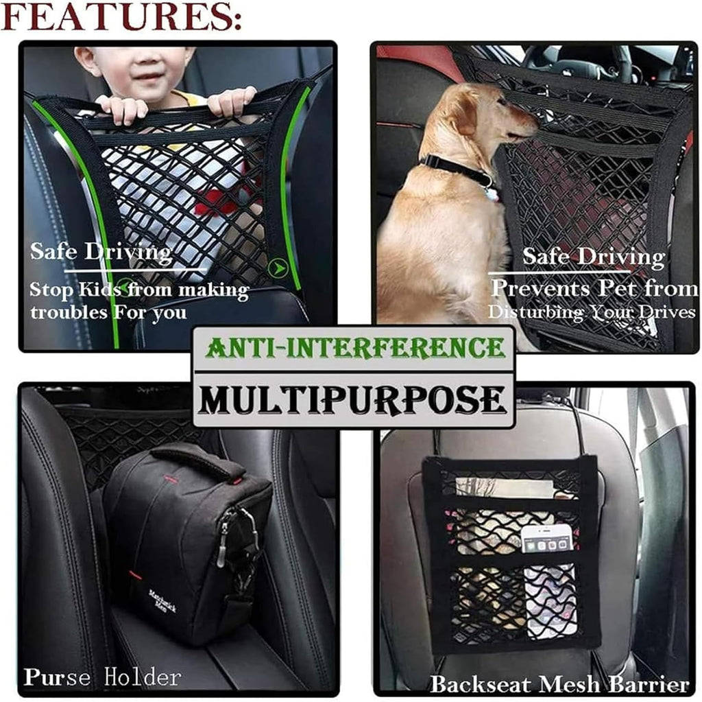 DYKESON Dog Car Net Barrier with Mesh Organizer, Pet Divider for Cars, SUVs