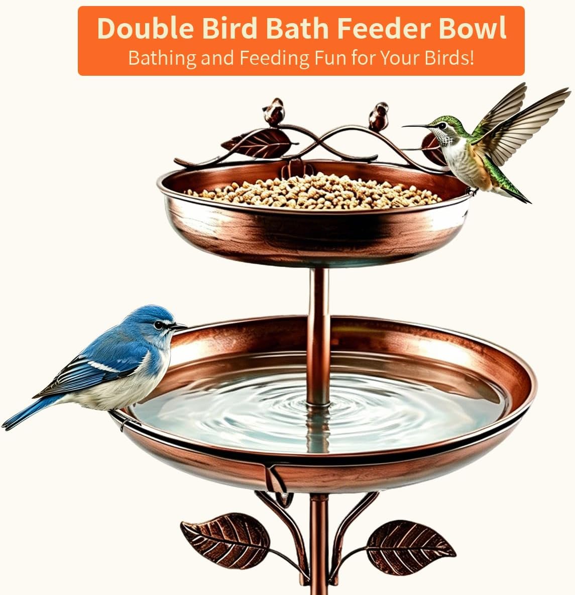 Bird Bath for Outside, 45In Vintage Freestanding Birdbaths for Outdoors, Double Metal Bird Bath Feeder Bowls for Garden Patio Yard Lawn Decor (Bronze)