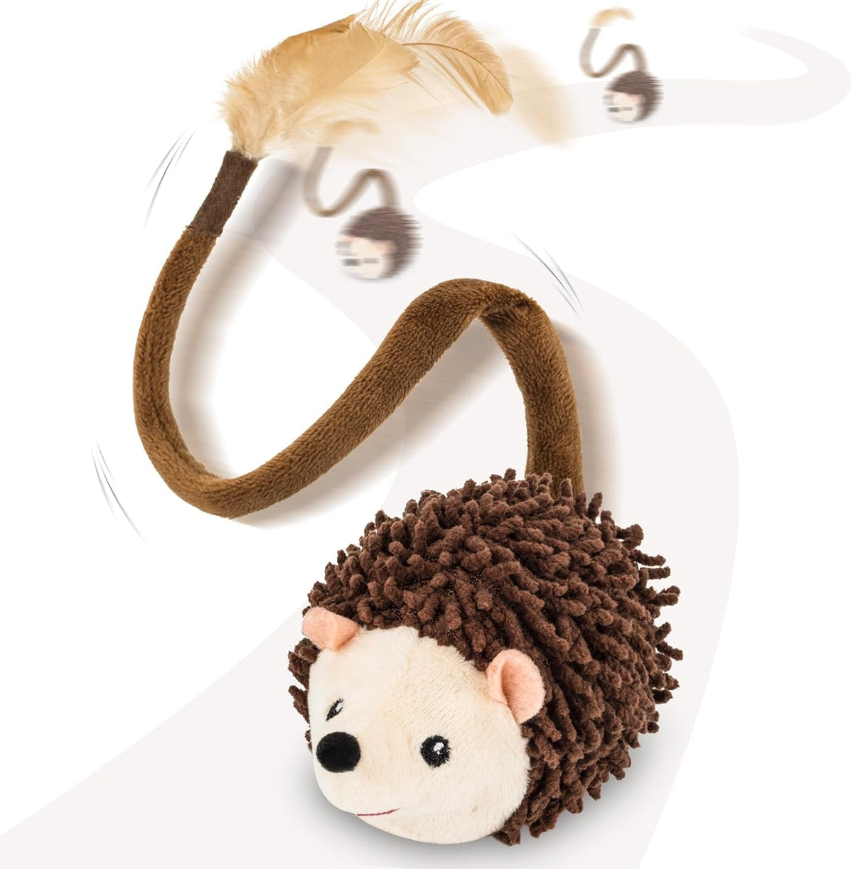 Migipaws Interactive Hedgehog Cat Toy 360° Rolling & Spin with Soft Plush Tail for Indoor Cats Smart Motion Sensor, Realistic Squeak, Rechargeable Plush Kitten Toy (Grey)