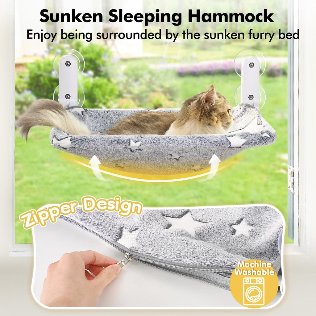 Zoratoo Glow in the Dark Cat Window Perch, Foldable Cordless Pet Hammock, M
