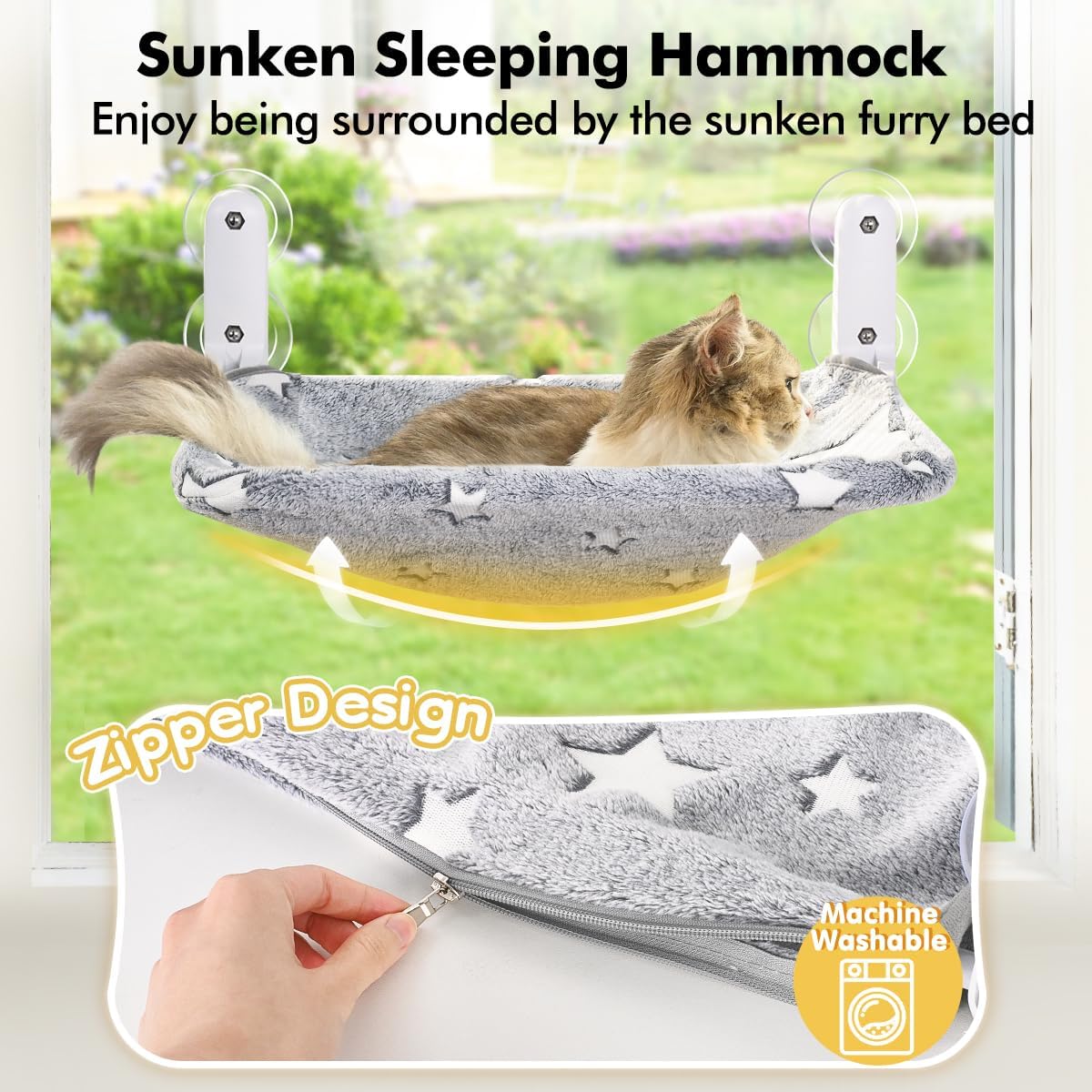Zoratoo Glow in the Dark Cat Window Perch, Foldable Cordless Pet Hammock, M