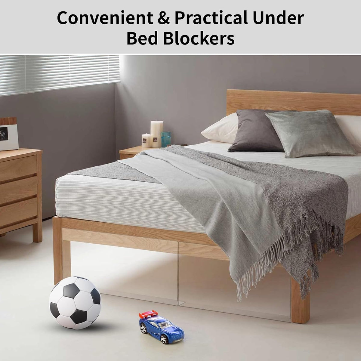 OMISTAR Under Bed Blocker (8 PCS), 16'' L × 7.9'' H Clear PVC Under Couch Blockers with Strong Adhesive, Toy Pets Couch Blockers with Smooth Edge for Under Furniture Stoppers, Easy Installation