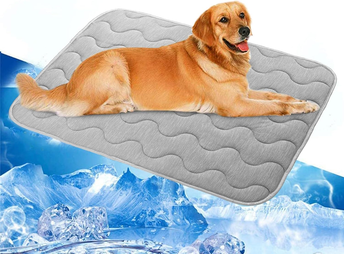 Extra Large Dog Cooling Mat,39.4''*27.6'' Washable Cooling Pet Pad, Q-MAX>0.45,XL Portable Kennel Puppy Bed for Summer,Non Slip Sleeping Blanket Pet Pads (Grey,100L x 70W cm)