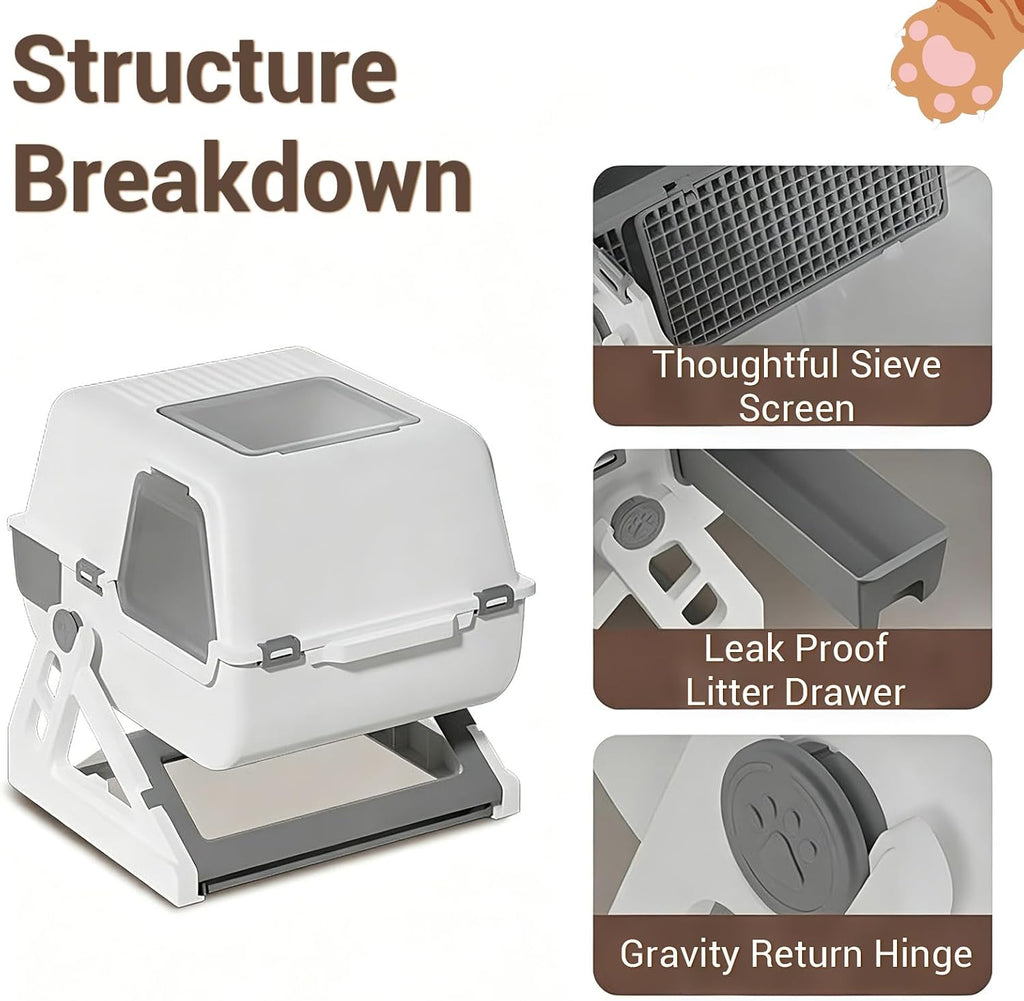 Semi-Automatic Sifting Cat Litter Box,Enclosed,No Electricity,Easy Clean