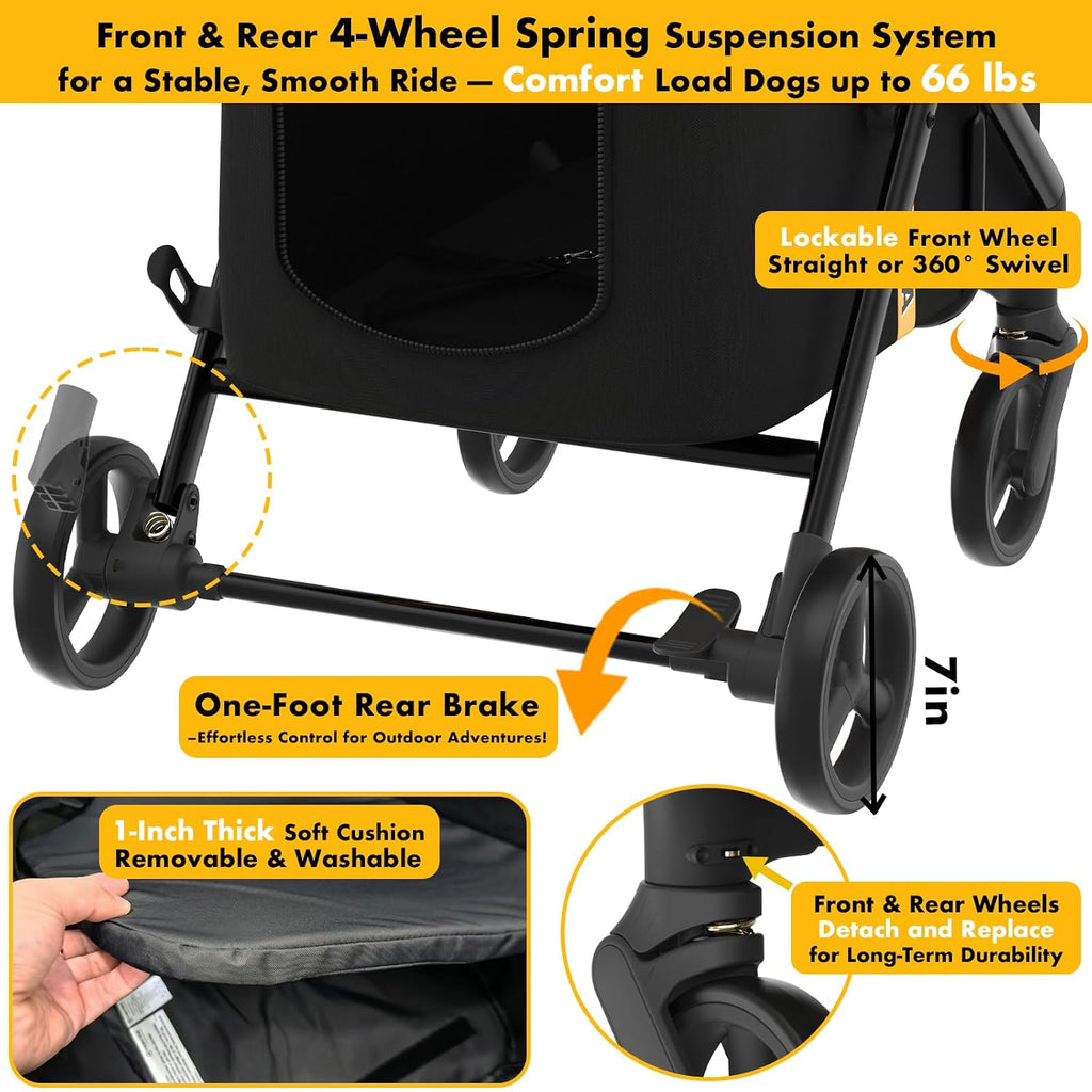 PAWZIDEA Pet Stroller for Medium to Large Dogs, One-Hand Foldable,Low-Entry