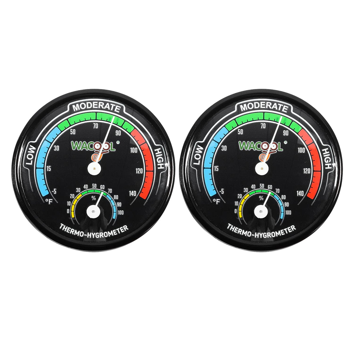 WACOOL Mini Analog Thermometer Hygrometer 2 Pack, Dial Temperature Humidity Gauge Terrarium Thermometer Celsius and Fahrenheit, Night Luminous