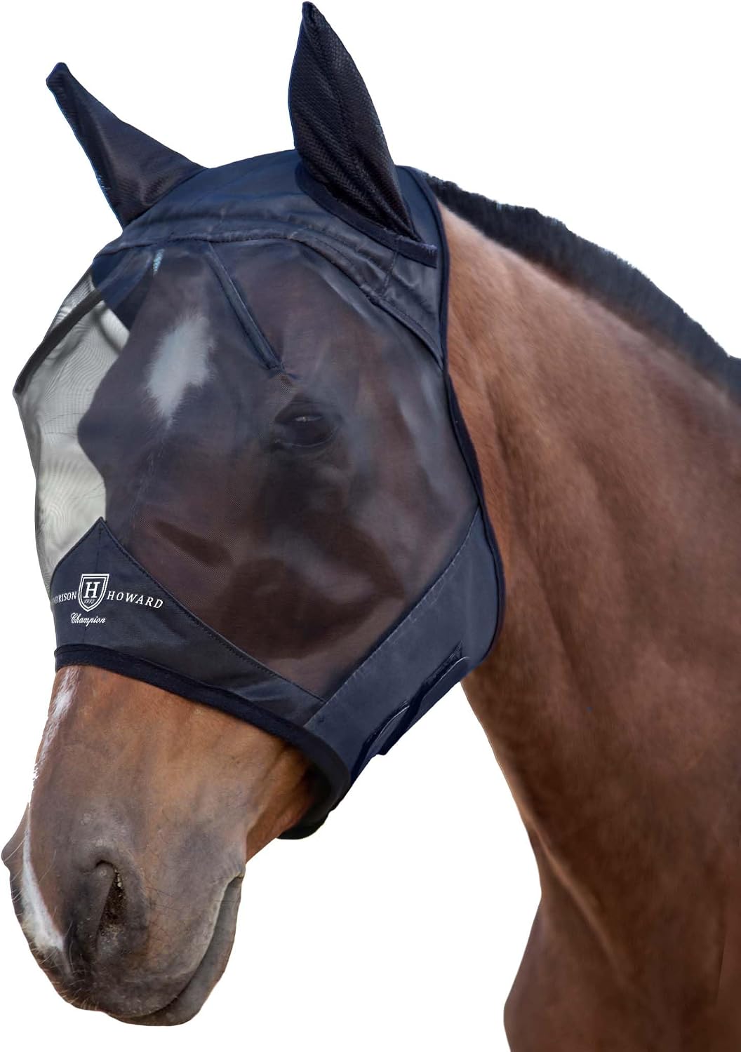 Harrison Howard CareMaster Horse Fly Mask Large Eye Space Half Face with Ears Black Large Full Size