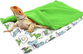 Dnoifne Reptile Sleeping Bag, Reptile Pets' Sleeping Bag Set with Pillow and Blanket, Hideout Habitat with Soft Warm for Bearded Dragon Leopard Gecko Lizard (Green Blanket)