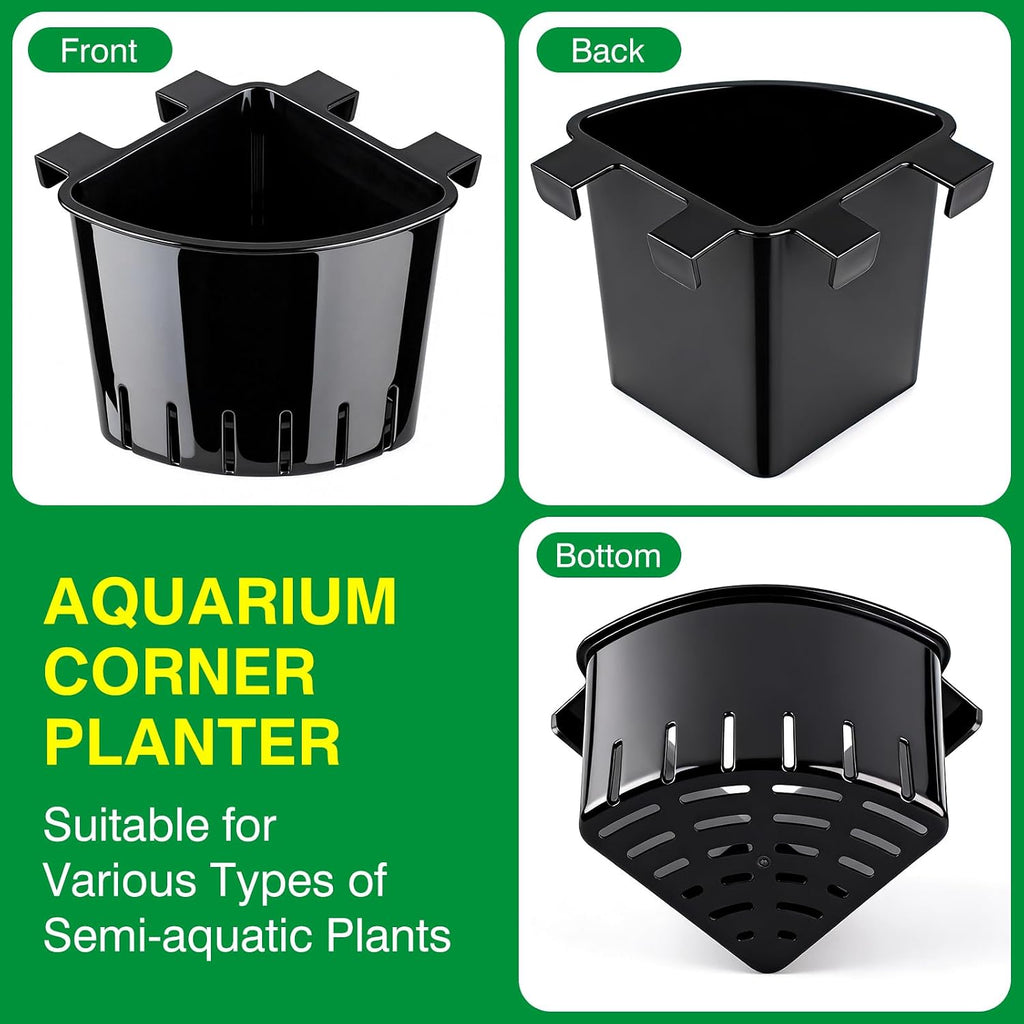 Borlech 2026 Latest Model Large Aquarium Corner Planter Hanging Plant Holder for Fish Tank Aquaponic Plant Cultivation and Aquascape Accessories Decorations (4 Pack) Black