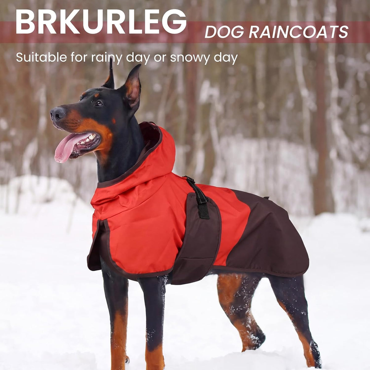 BRKURLEG Dog Raincoat, Waterproof Rain Jacket with Hood, Red Brown, L