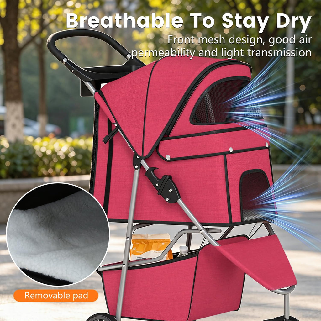 BestPet | 3-Wheel Pet Stroller | Red | Foldable Dog and Cat Stroller