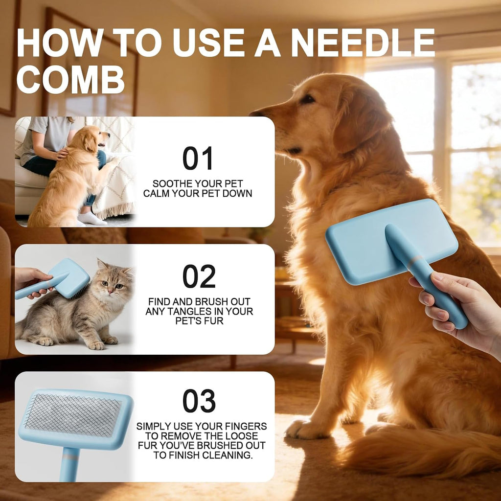 Blue Pet Slicker Brush for Short Haired Dogs&Cats 5.83in/14.8cm