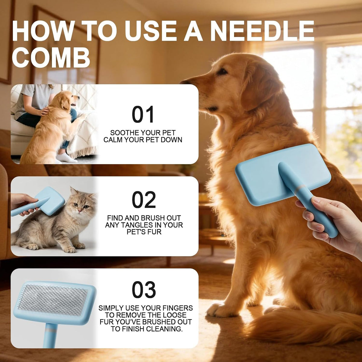 Blue Pet Slicker Brush for Short Haired Dogs&Cats 5.83in/14.8cm