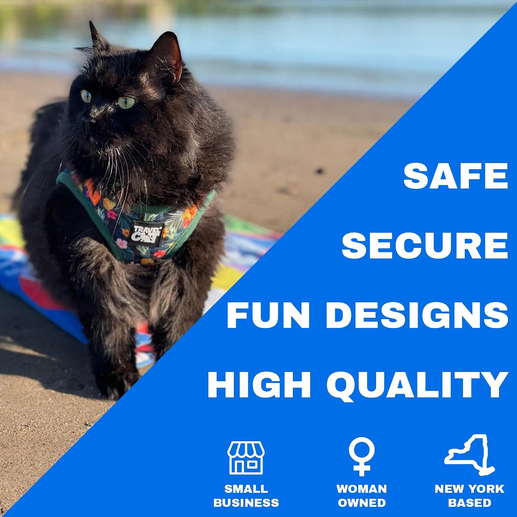Travel Cat Adjustable 90s Harness and Leash Set + Breakaway Collar for Cats (Blue) - Secure, Escape-Proof Outdoor Walking Kit (Medium)