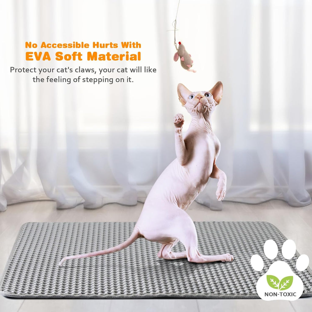 Cat Litter Mat 12"x18",Double Layer EVA litterbox Mat, Gray