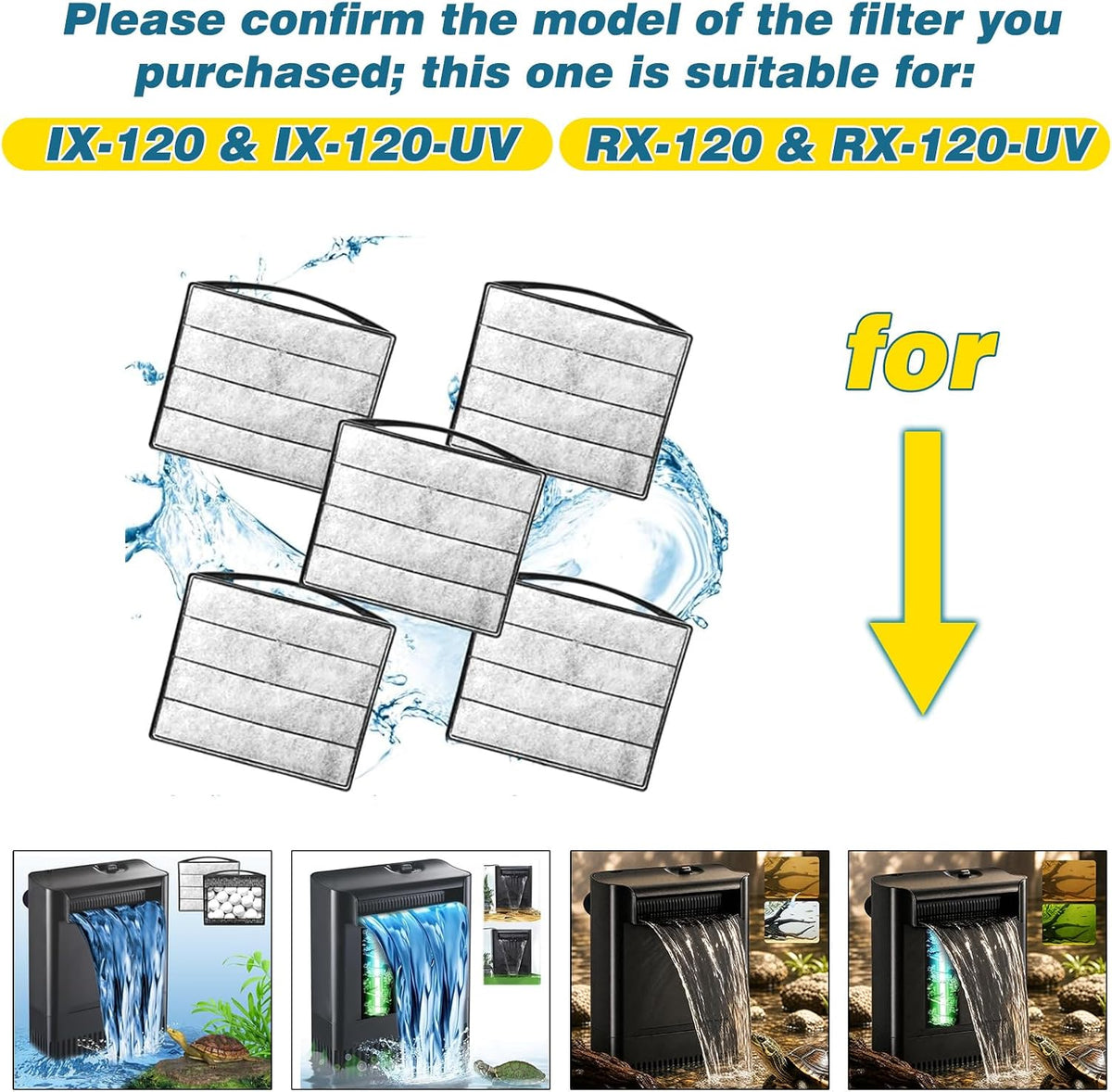 TARARIUM Aquarium Turtle Filter Media Set, Both for IX-120(U-V),RX-120(U-V)