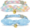 Bowtie Cat Collar with Bell, 2 Pack Cotton Breakaway Kitten Collars with by YUDOTE