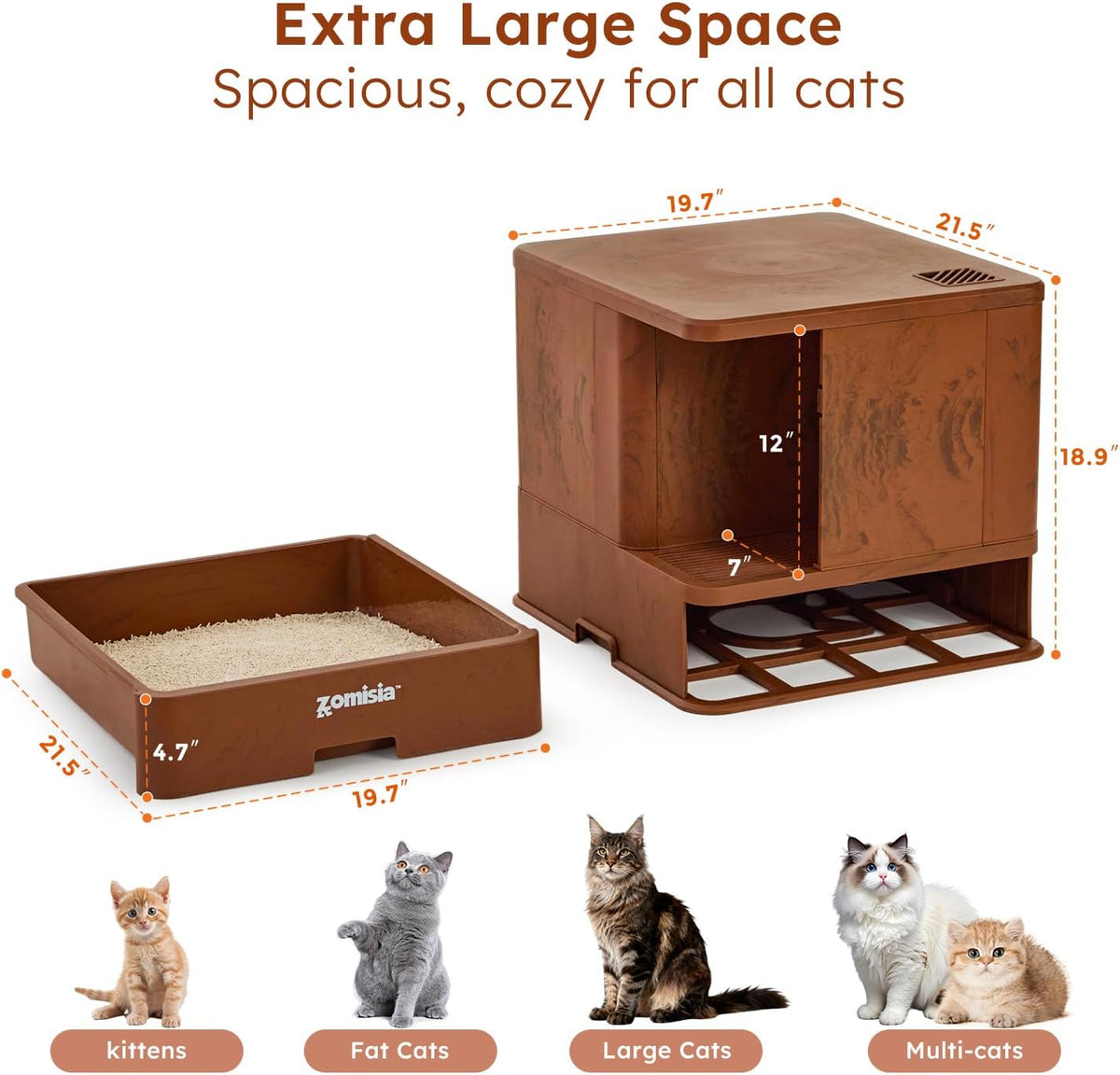 Extra Large Cat Litter Box with Drawer, Hidden Litter Box Enclosure