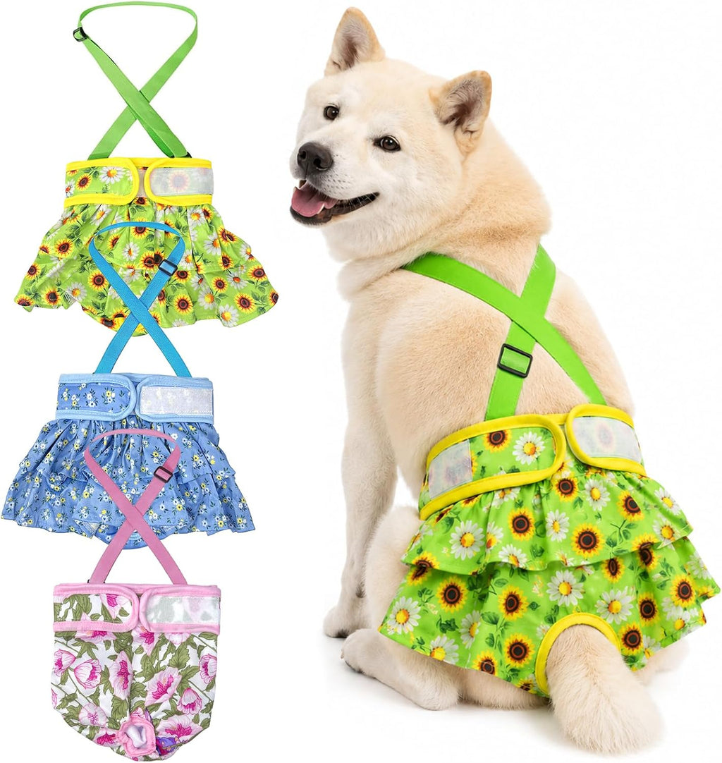 3 Pack Washable Female Dog Diapers with Suspender