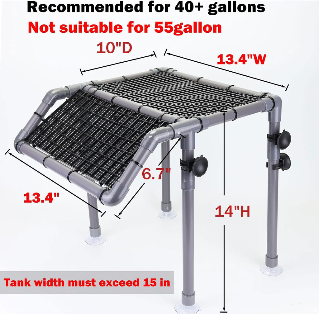 Turtle Basking Platform, Extra Large Turtle Dock with Artificial Grass and Non-Slip Ramp, 13.4" x 10" Resting Area Fits 75/90/120 Gallon Tanks
