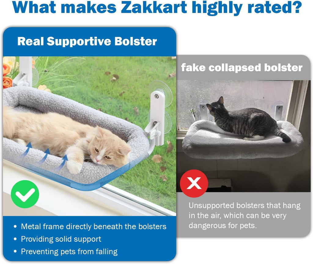 Zakkart Foldable Cat Hammock for Window (Gray Bolster Bed, Large)