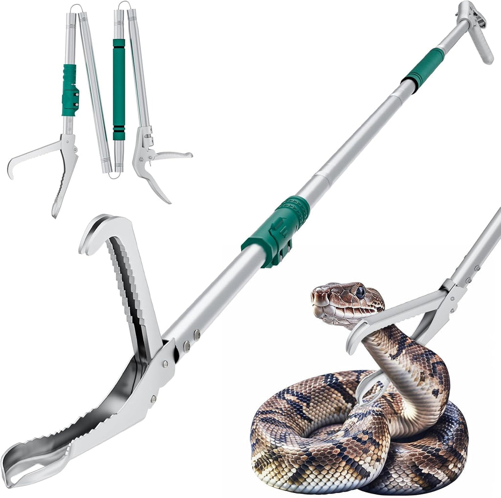 90" Snake Grabber Tool – Heavy Duty Locking Reptile Tongs for Rattlesnakes, Long Reach Folding Snake Catcher for Outdoor, Garden, and Emergency Use