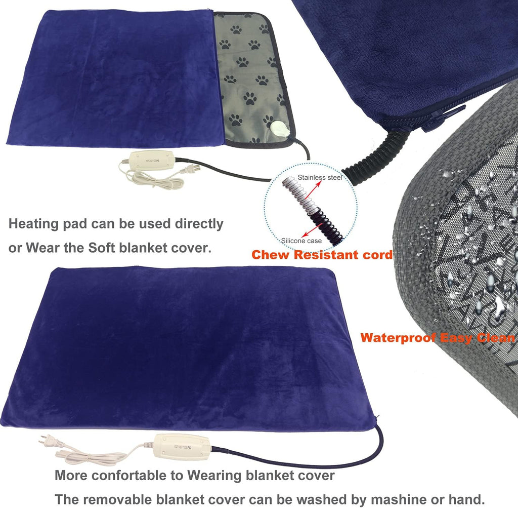 Pet Heating Pad for Large Dogs & Cats - 34"x21" Waterproof Heated Bed with Chew-Resistant Cord, Adjustable Temperature & Removable Washable Cover