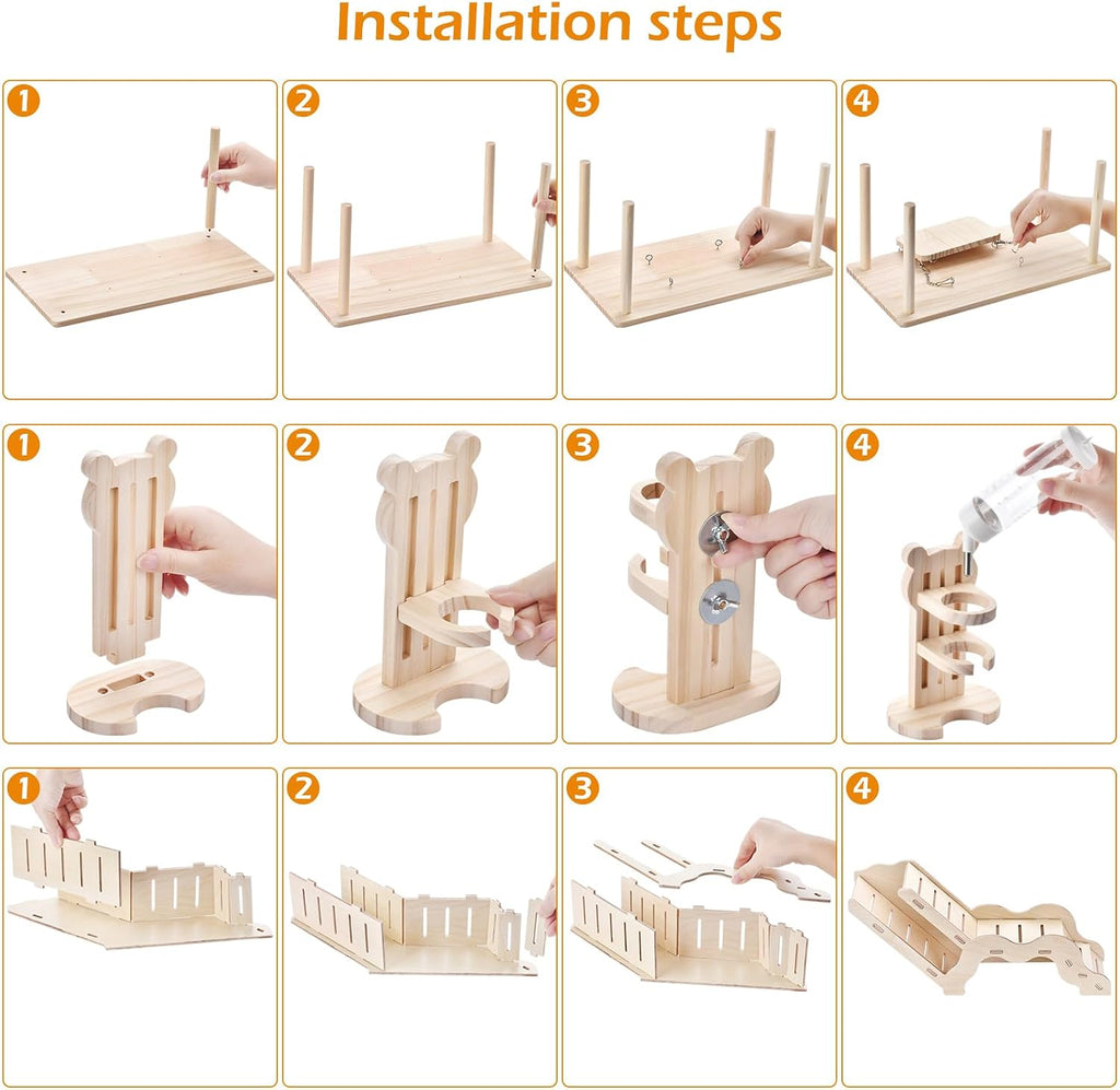 Hamster Play Wooden Platform， 4-piece Hamster cage Accessory Toy Set