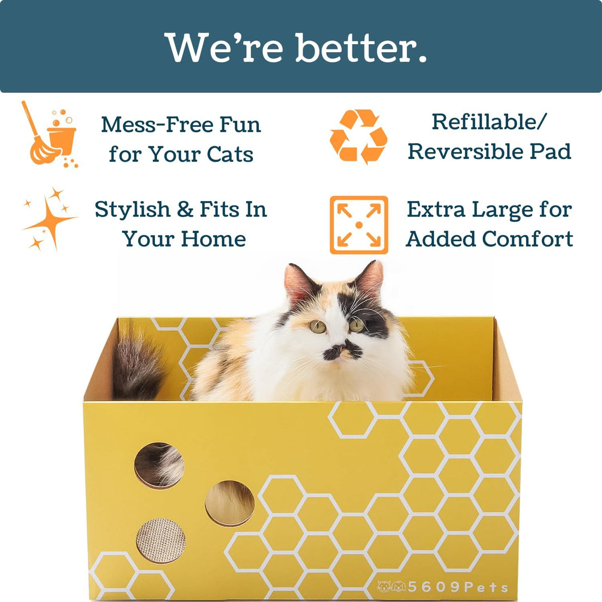 No-Mess Cardboard Cat Scratcher Box - Refillable Double-Sided Scratch Pad
