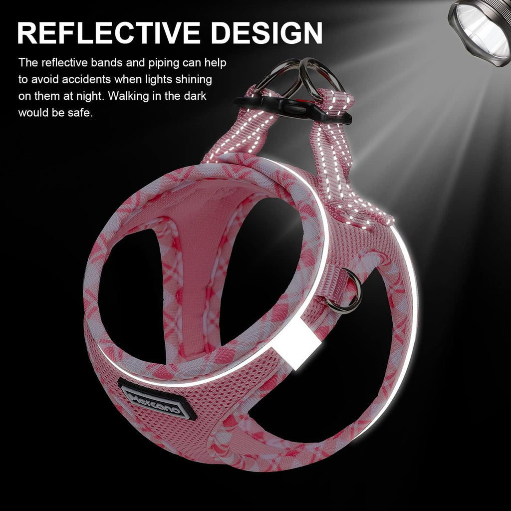 Mercano Soft Mesh Dog Harness and Leash Set, Step-in Reflective Breathable Lightweight Vest Harnesses with Safety Buckle for Small Dogs, Cats (Pink, XXS)