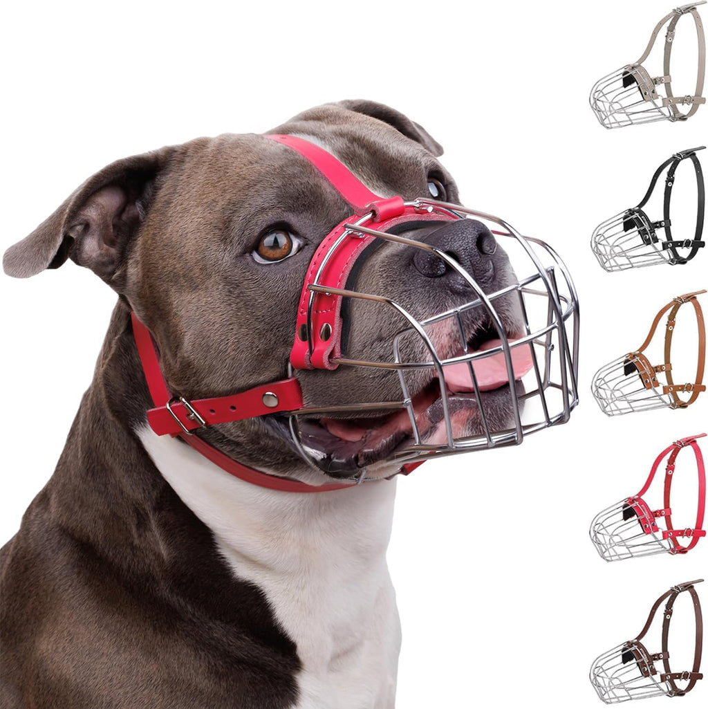 BRONZEDOG Pitbull Wire Basket Muzzle for Amstaff, Large Dogs (Steel)