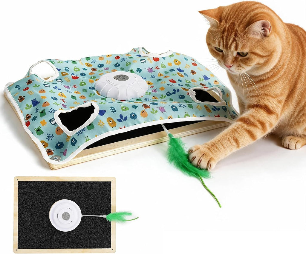 Interactive Cat Toys with Scratching Board, Rechargeable Touch Activated, Hide and Seek Design, Mouse Squeaky,Cat Enrichment Toy for Bored Cats 11.5" *15.5"