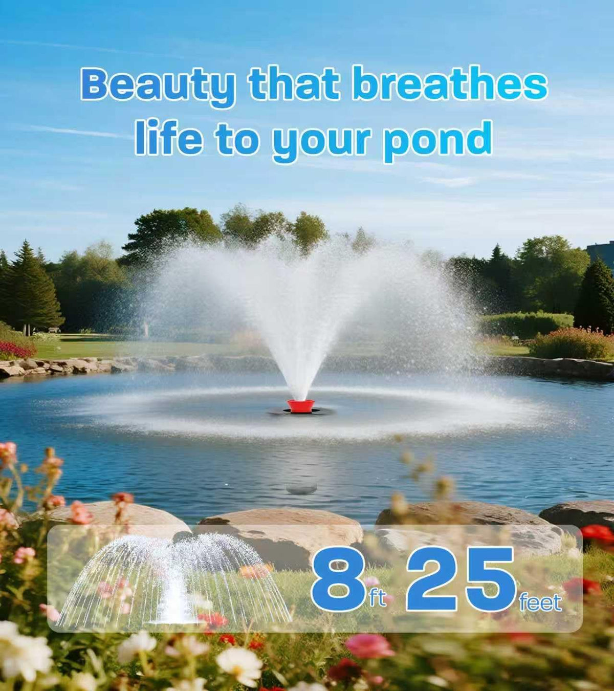 15000 GPH Pond Fountain Aerator, 110V,Floating Pond Fountain Pump with Stainless Steel Body, Pond Aerator Pump for Small & Large Ponds and Lakes (Rosa)