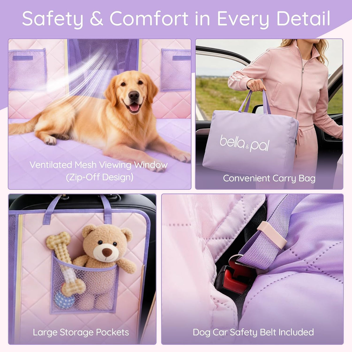 BELLA & PAL Hard Bottom Backseat Cover for Dogs in Car, Back Seat Extender