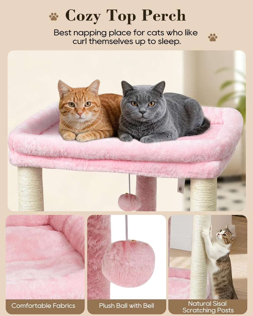 SYANDLVY Cat Tree with 2 Levels Perch Platforms for Indoor Cats Large Adult