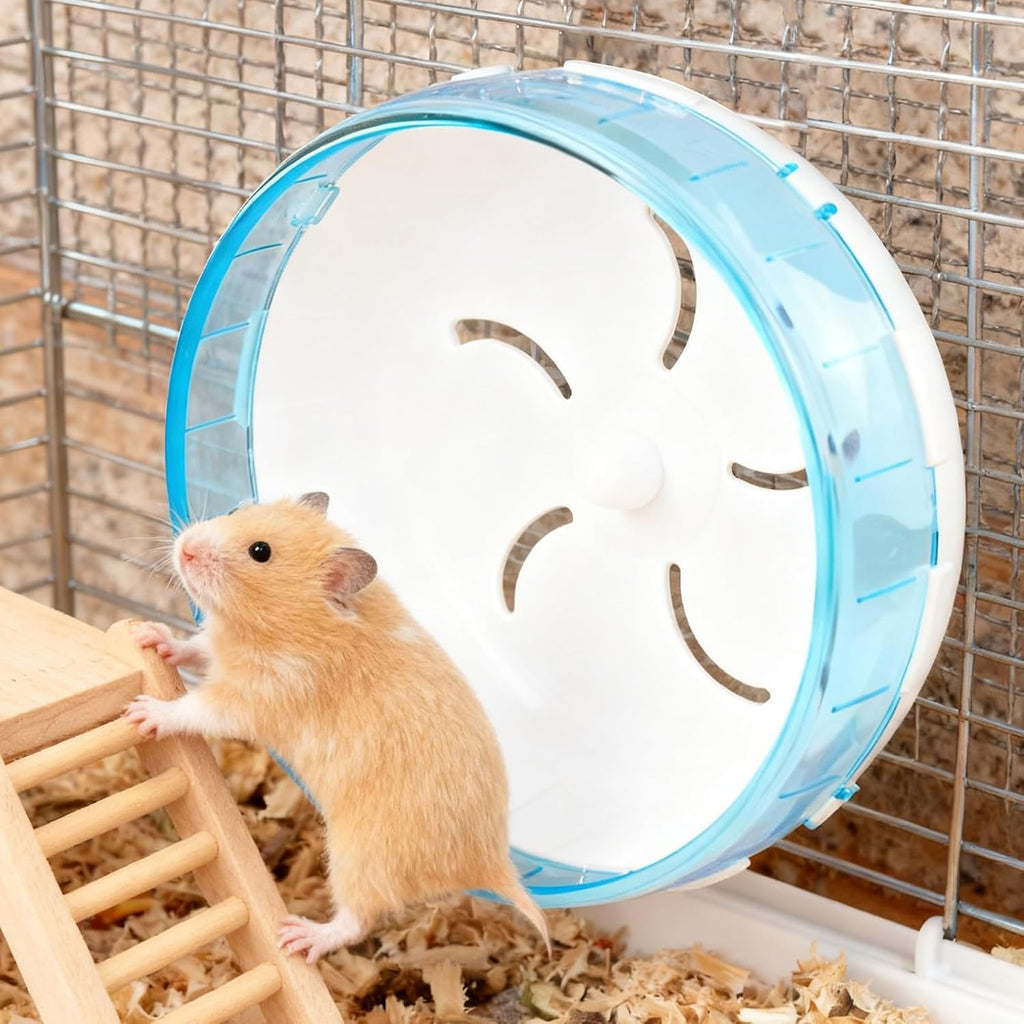 WishLotus Silent Running Wheel - Small Pet Exercise Toy and Cage Accessory for Hamster, Golden Silk Shih Tzu, Bear (Blue,18cm)