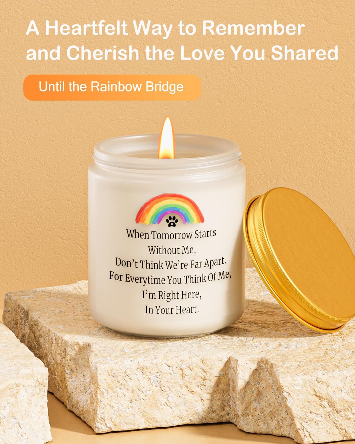 Dog Memorial Gifts for Loss of Dog, Pet Memorial Gifts, Sympathy Gift for Pet Loss with Poem, Rainbow Bridge Remembrance Candle, Passed Away Condolence Present for Pet Lovers, Cat Dog Grief Keepsake