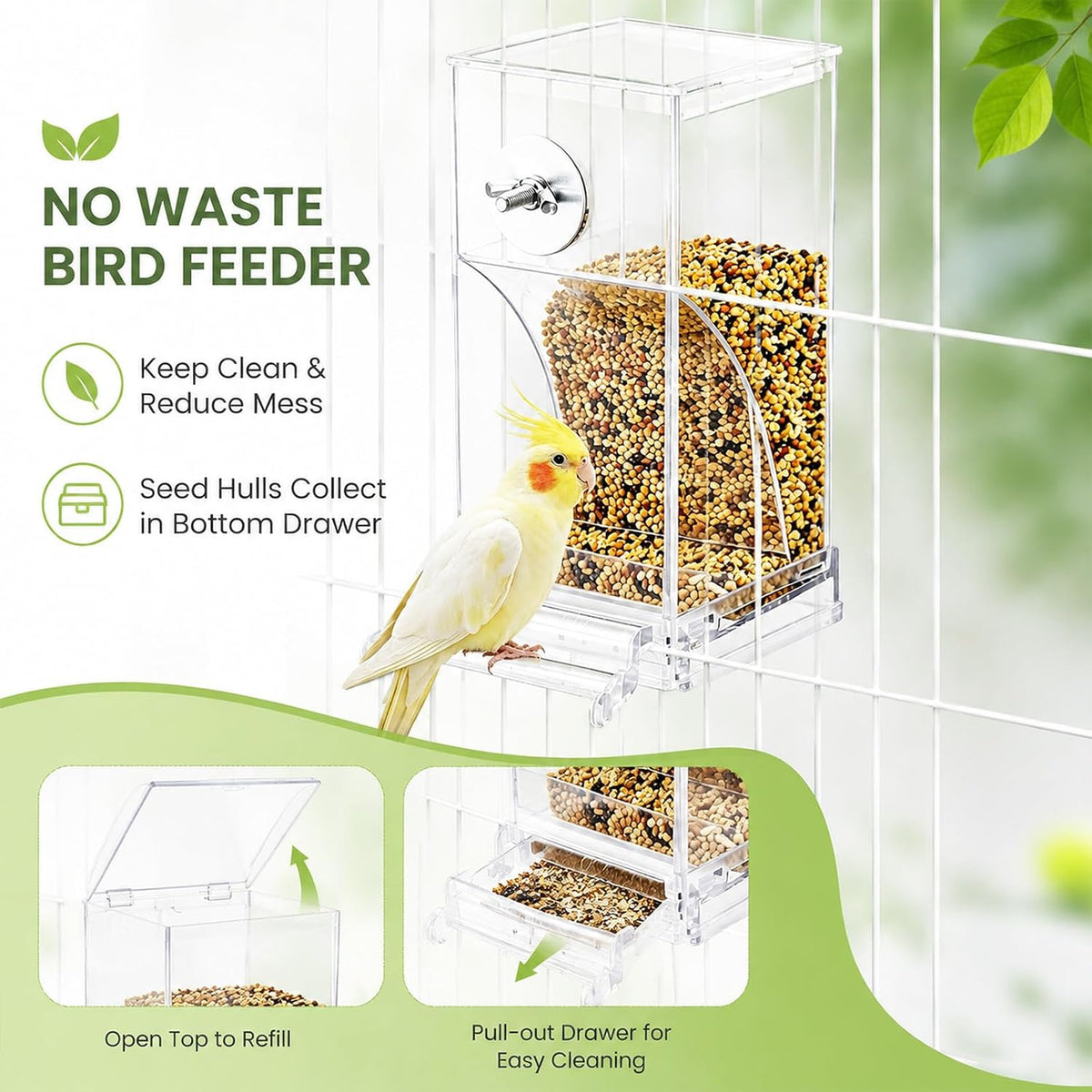 No Mess Bird Feeder Water Dispenser Set, Automatic Parrot Feeder for Cage
