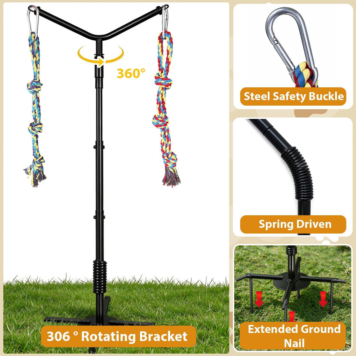 Y-Shaped Tether Outdoor Dog Rope Toy with 4 Tug Rope Toys