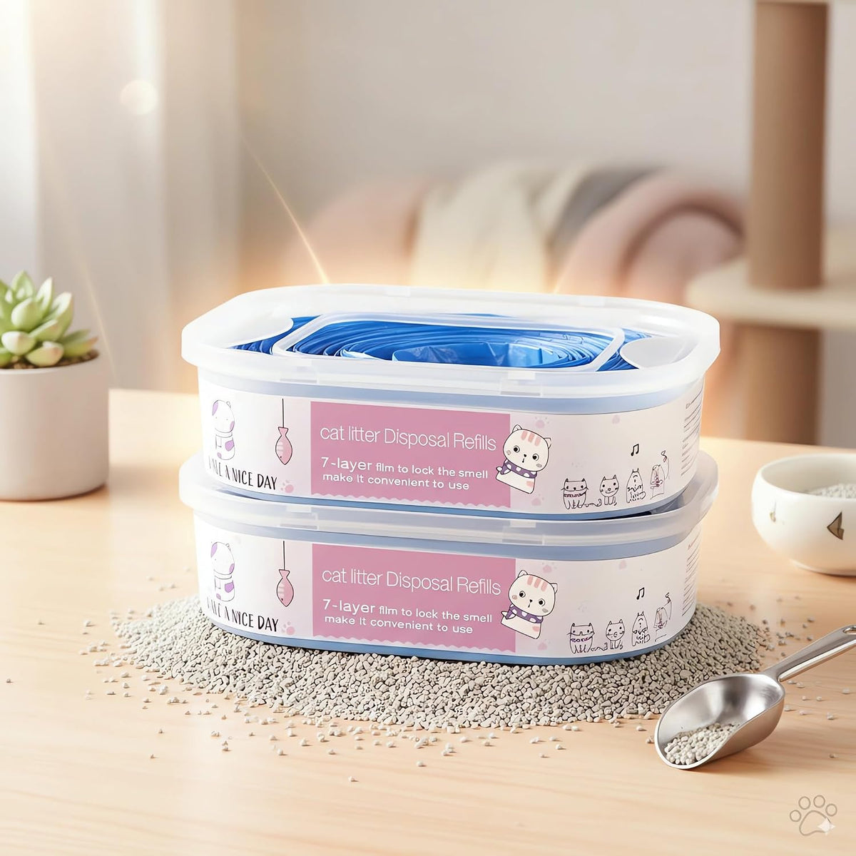 2 Pack 28FT Cat Litter Refill Cartridge, Compatible with Pet Genie Standard/Plus/Style Pail Refills, Up to 8 Months of Supply, 7 layer Odor Control Jumbo Refill Cartridge