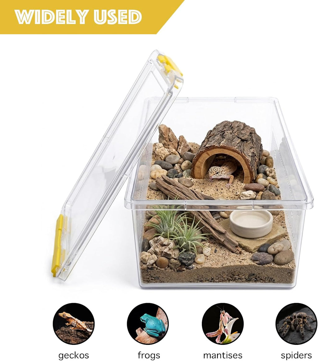 4 Pack ABS Reptile Breeding Box with 100 Non-Woven Pads Each – Stackable Reptile Enclosure for Snakes, Lizards & Spiders – Ventilated Hatchling Reptile Terrarium 8.7x4.3x3.9 Inch