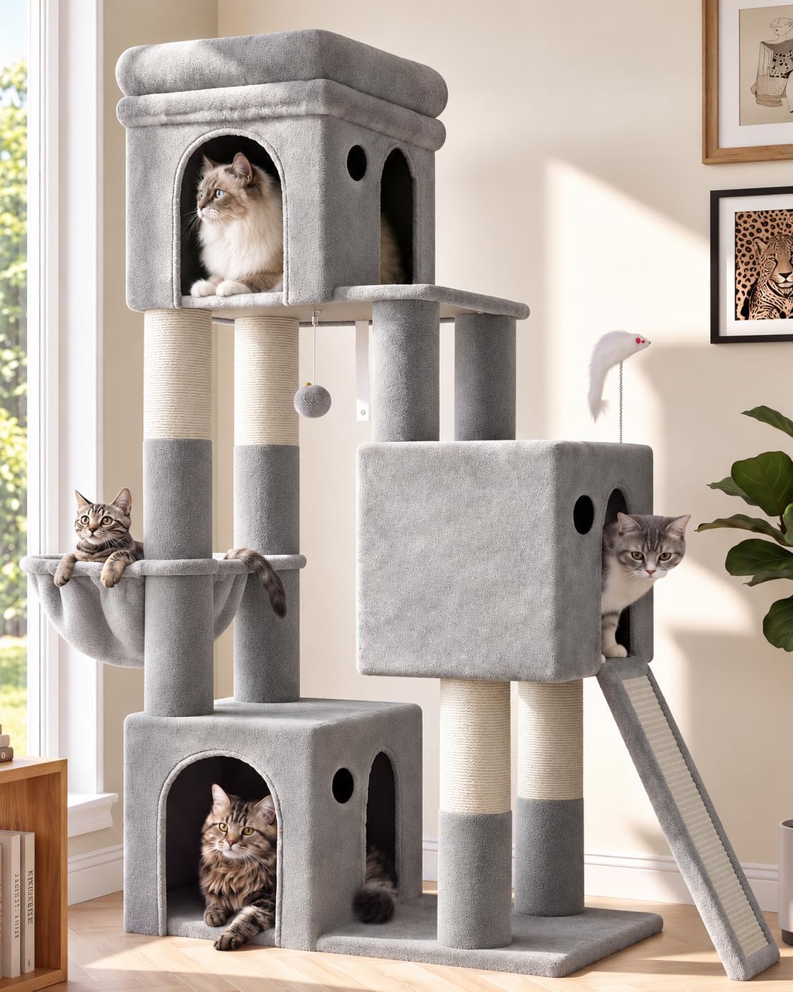 Globlazer Sturdy Cat Tree for Multi-Cat Homes, Large Indoor Cat Tower, F52B