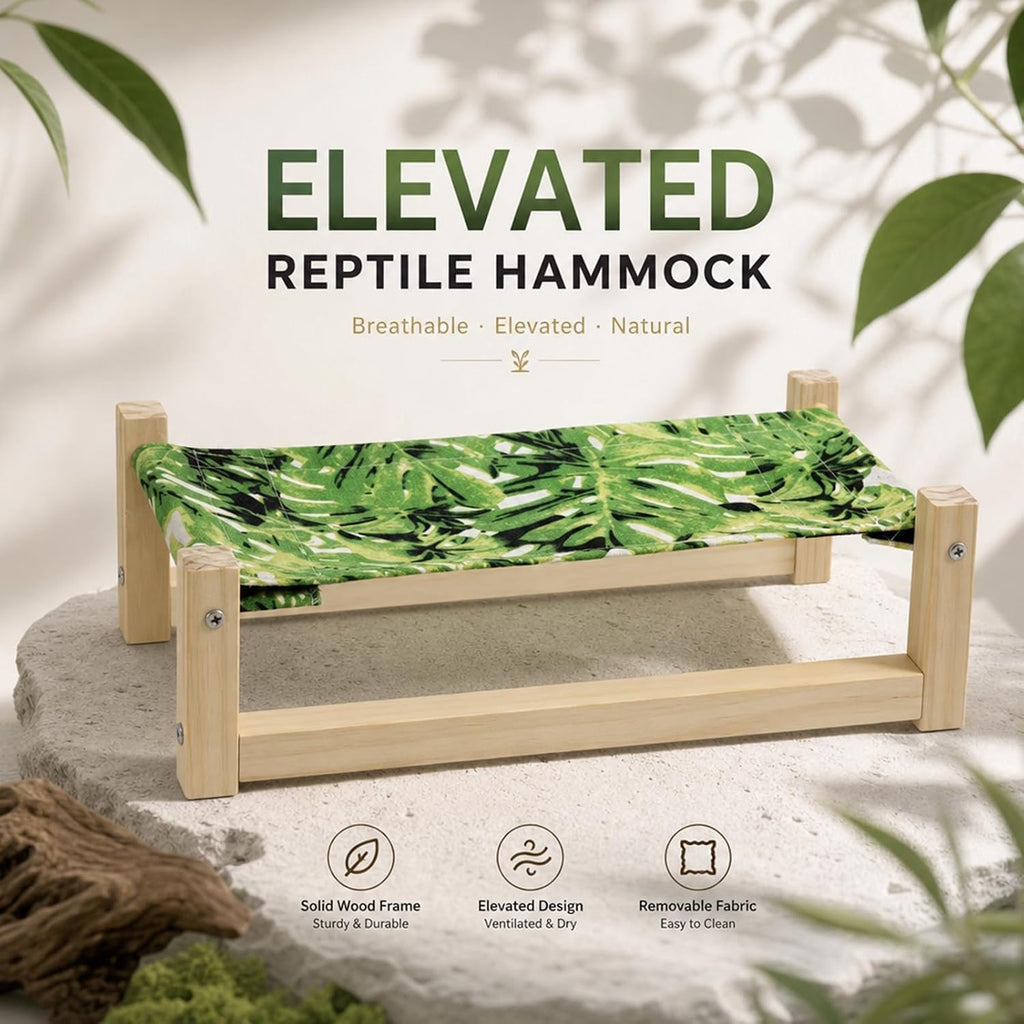 Bearded Dragon Bed, Wooden Reptile Hammock, Hanging Sleeping Lounger, Safe Natural Wood Resting Place for Lizard, Leopard Gecko, Snake, and Other Small Animals(Green, Medium)