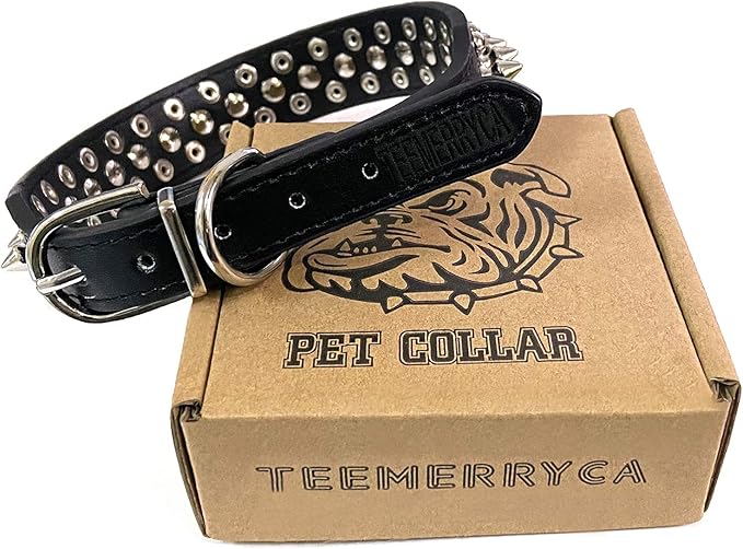 TEEMERRYCA Adjustable Microfiber Leather Spiked Studded Dog Collars - Image 5