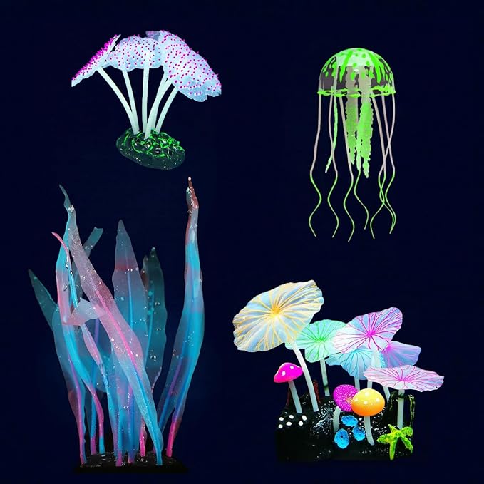 4-Pack Silicone Fluorescent Aquarium Plants & Decor - Image 3